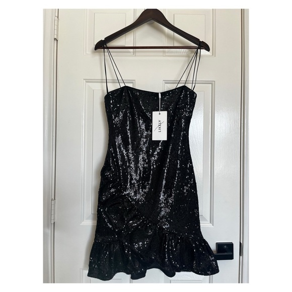 Likely NWT Lilia Ruffle Sequin Mini Dress Black 2 - Picture 2 of 7